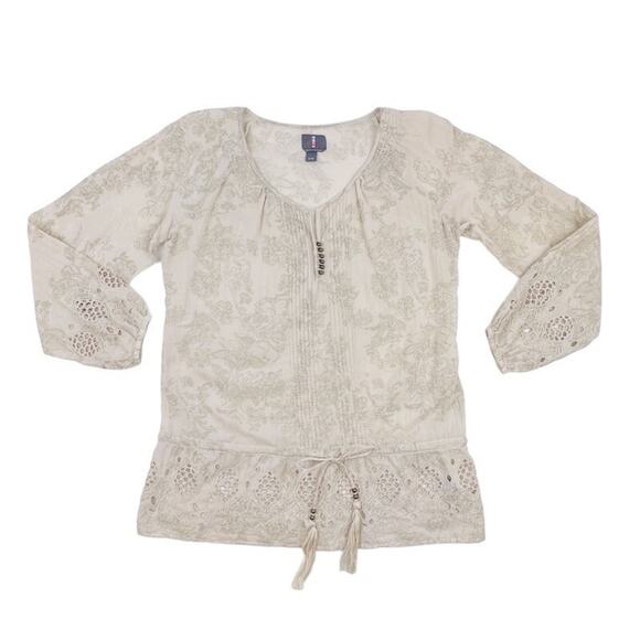 I Jeans by Buffalo Top Pullover Womens Small Beige Floral Boho Lightweigh Blouse - Picture 1 of 10